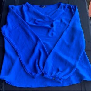 Lands' End Cowl-Neck Long-Sleeve Blouse in Bright Blue